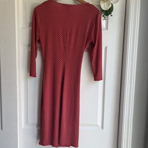 HP💗 Laundry by Design Red Geometric Print Faux Wrap Dress Sz S - Picture 4 of 7